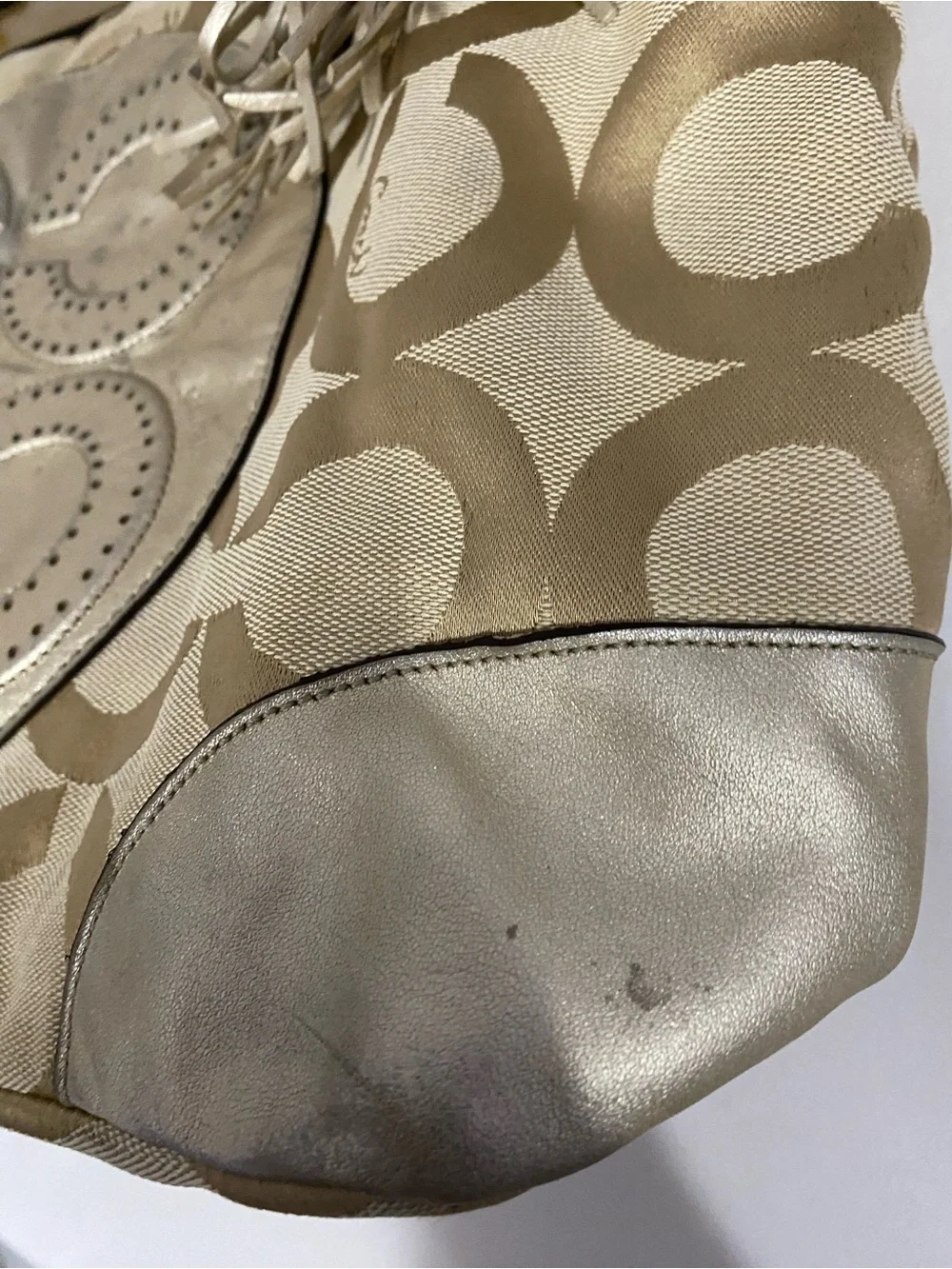 Coach Large Logo Tan Shoulder Purse Used